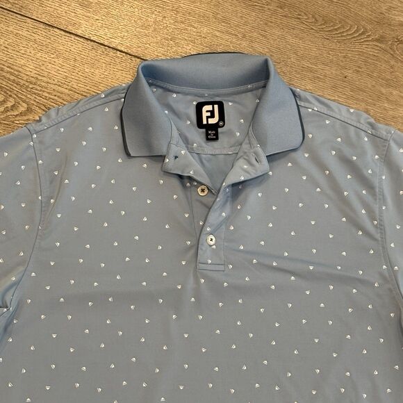 Footjoy Golf Polo Shirt Men Medium Blue Geometric Athletic Golfer Stretch Preppy - Picture 1 of 7